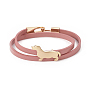 Браслеты с запахом из искусственной кожи, 2-петли, с боковыми подвесками и застежками в виде колбасы из сплава в форме собаки / таксы
