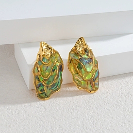 Самородки 304 серьги-гвоздики из нержавеющей стали для женщин, с натуральной оболочкой ушка / пауа