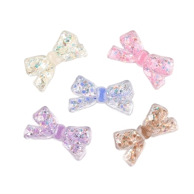 Cute Transparent Resin Decoden Cabochons, Polka Dot Bowknot with Glitter Powder