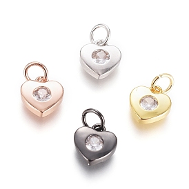 Brass Micro Pave Cubic Zirconia Pendants, with Jump Ring, Long-Lasting Plated, Heart