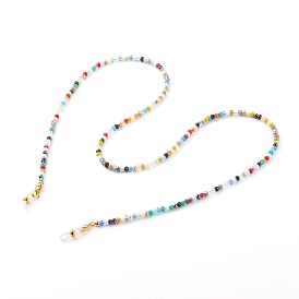 Chaînes de lunettes, tour de cou pour lunettes, avec des perles de verre rondelles, extrémités de boucle en caoutchouc et fermoirs à pince de homard en laiton, or