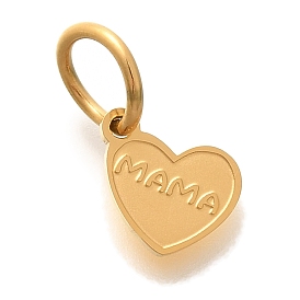 PVD Vacuum Plating 304 Stainless Steel Charms, with Jump Ring, Heart with Word Mama Charm