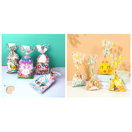4 Styles Easter Theme Transparent Plastic Storage Bags, with Plastic Wire Twist Ties, for Party Candy Cookies Packaging, Rectangle with Easter Theme Pattern