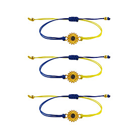 Colorful Friendship Bracelet with Sunflower, Daisy and Blue Yellow Wax Thread for Women