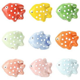 18Pcs 9 Colors Handmade Porcelain Beads, Polka Dot Fish, Famille Rose Porcelain
