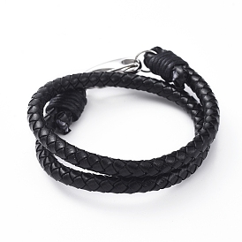 Pulseras del abrigo del cuero trenzadas, dos bucles, con cordón de algodón encerado, 304 anillos de salto abiertos de acero inoxidable y cierres de llave de presión de puerta de empuje suave