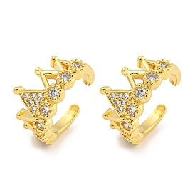 Brass Micro Pave Clear Cubic Zirconia Cuff Earrings, Crown