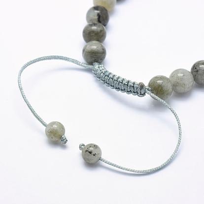 Natural Gemstone Braided Bead Bracelets, with Alloy Spacer Beads and Nylon Cord