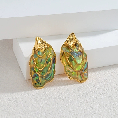 Самородки 304 серьги-гвоздики из нержавеющей стали для женщин, с натуральной оболочкой ушка / пауа