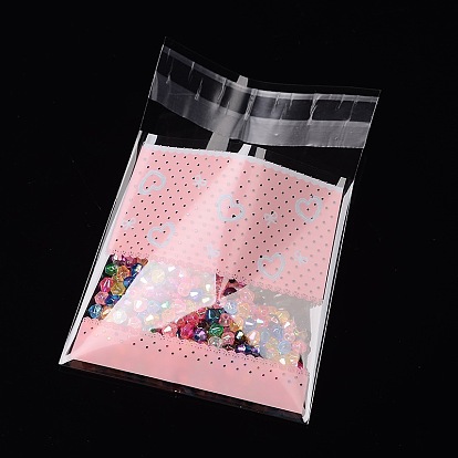 Rectangle OPP Cellophane Bags, with Heart Pattern, 10x6.9cm, Bilateral Thickness: 0.07mm, about 95~100pcs/bag