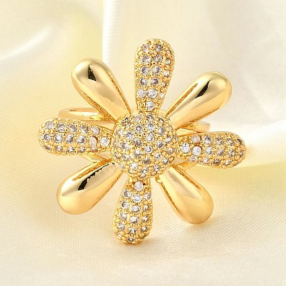 Латунные микропаве кубические цирконии регулируемые открытые манжеты кольца для женщин, цветок