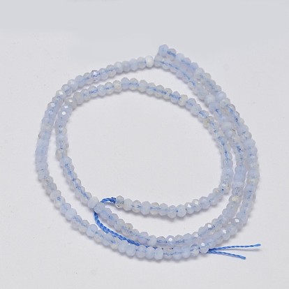 Faceted Rondelle Natural Light Blue Agate Bead Strands, 3x2mm, Hole: 1mm, about 180pcs/strand, 15.5 inch