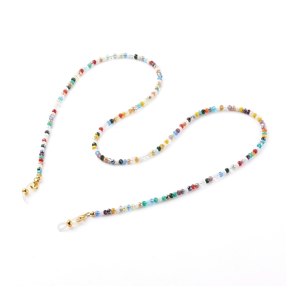 Chaînes de lunettes, tour de cou pour lunettes, avec des perles de verre rondelles, extrémités de boucle en caoutchouc et fermoirs à pince de homard en laiton, or