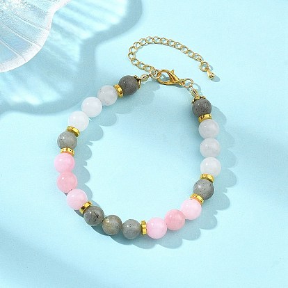 Браслеты из натурального машанского нефрита, белого нефрита и лабрадорита с круглыми бусинами для женщин