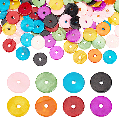 160Pcs 8 Style Spray Painted Natural Freshwater Shell Beads, Heishi Beads, Disc/Flat Round