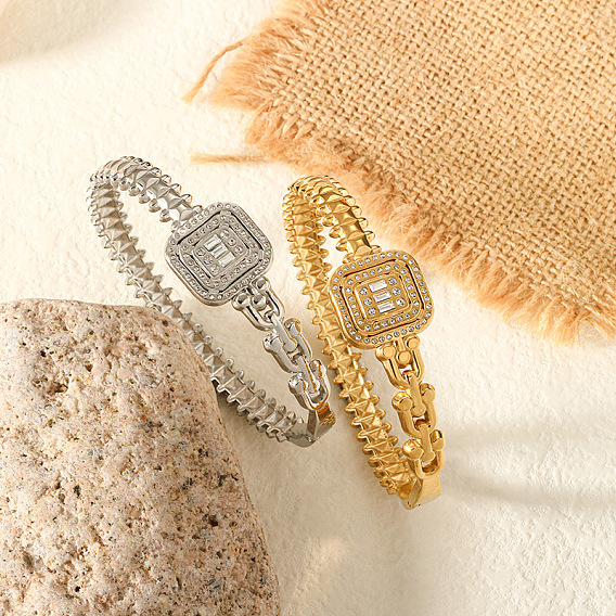 Квадратные 304 браслеты из нержавеющей стали с микропаве из прозрачных кубических цирконий, шарнирные браслеты для женщин