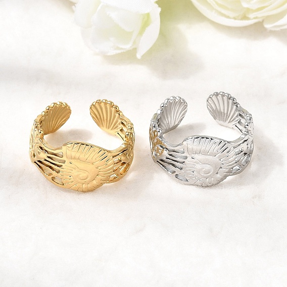 304 открытые манжеты из нержавеющей стали для женщин, формы раковины, ионное покрытие (ip)