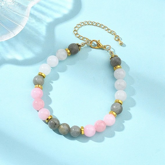 Браслеты из натурального машанского нефрита, белого нефрита и лабрадорита с круглыми бусинами для женщин