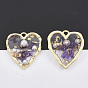 Light Gold Plated Alloy Pendants, with Epoxy Resin, ABS Plastic Imitation Pearl Cabochons, Gold Foil and Dried Flower, Heart