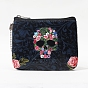 Imitation Leather Clutch Bag with Ball Chain, Halloween Theme Change Purse for Women, Rectangle with Skull Pattern