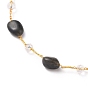 Nuggets Natural Gemstone Beaded Anklets, with Glass Beads, Brass Cable Chains and 304 Stainless Steel Lobster Claw Clasps