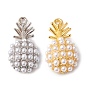 Eco-Friendly Rack Plating Brass Pendants, with Acrylic Imitation Pearl Beads, Long-Lasting Plated, Lead Free & Cadmium Free, Pineapple