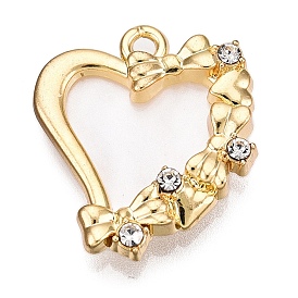 Alloy Rhinestone Pendants, with Plastic, Heart with Bowknt