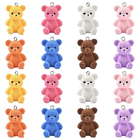 16Pcs 8 Colors 3D Resin Pendants, Bear, with Platinum Iron Loop