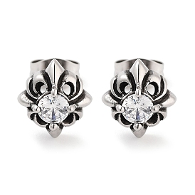 Flower 316 Surgical Stainless Steel Pave Clear Cubic Zirconia Stud Earrings for Women Men