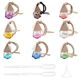 Empty Fragrance Oil Aromatic Perfume Oil Glass Pendant Decorations, with Wooden Lid, Polyester Rope, Plastic Pipettes and Funnel Hopper, Polygon