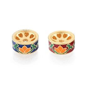 Alloy Enamel Beads, Matte Gold Color, Column with Flower