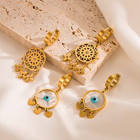 Fashion Titanium Steel Earrings with 18K Gold Dreamcatcher Tassels for Women, Devil Eye Stainless Steel Long Ear Jewelry