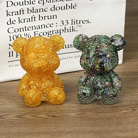 Resin Bear Display Decoration, with Gemstone Chips inside Statues for Home Office Decorations