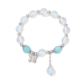 Bracelets extensibles en perles rondes en opalite et œil de chat de 1 mm, bracelets à breloques papillon et ronds pour femmes