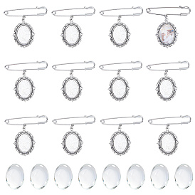 Alloy Oval Tray Brooch Base Settings, with Transparent Glass Cabochons