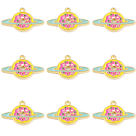 Подвески из эмали и сплава, золотые, пончик с планетарным шармом