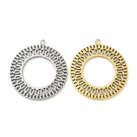 Vacuum Plating 304 Stainless Steel Pendants, Laser Cut, Round Ring Charm