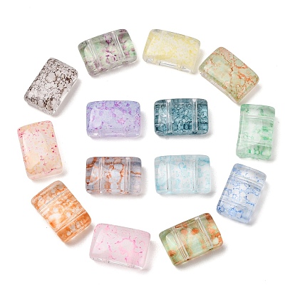 2-Hole Baking Paint Transparent Glass Beads, Rectangle