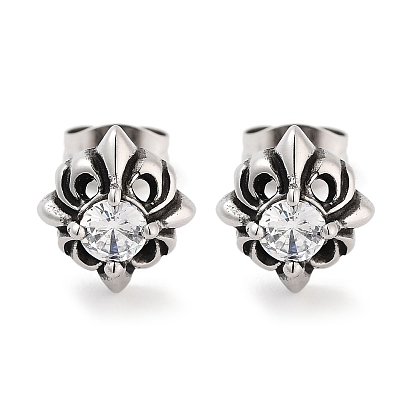 Flower 316 Surgical Stainless Steel Pave Clear Cubic Zirconia Stud Earrings for Women Men