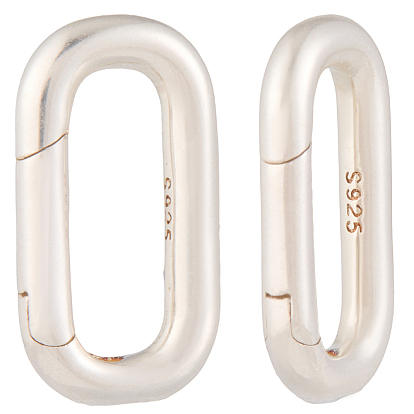 2 шт. 925 Кольца с пружинным затвором из стерлингового серебра, овальные, с печатью 925