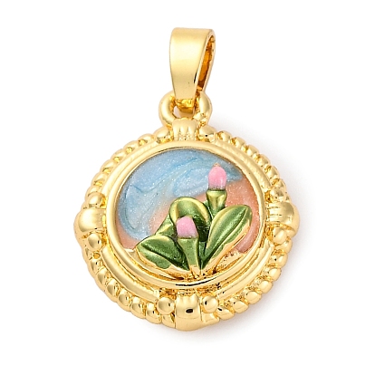 Латунь эмаль подвески, без кадмия, без никеля и без свинца, плоская круглая с подвеской в виде цветка