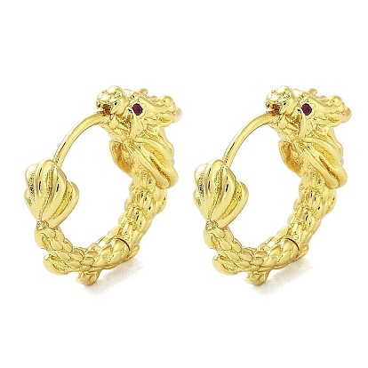 Rack Plating Brass Micro Pave Cubic Zirconia Hoop Earrings for Women, Long-Lasting Plated, Cadmium Free & Lead Free, Dragon