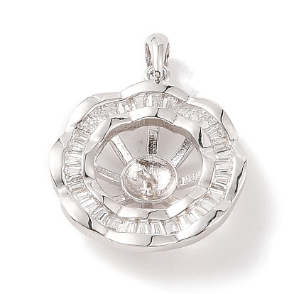 925 Sterling Silver Peg Bail Pendants, with Cubic Zirconia, Hollow Flower Charm, for Half Drilled Beads