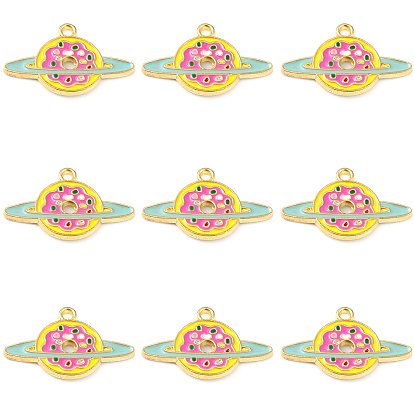 Подвески из эмали и сплава, золотые, пончик с планетарным шармом