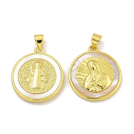 Стойка покрытие латунь паве природа ракушка религия подвески, плоские круглые прелести, реальный 18 k позолоченный, долговечный, без свинца и без кадмия