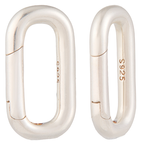 2 шт. 925 Кольца с пружинным затвором из стерлингового серебра, овальные, с печатью 925