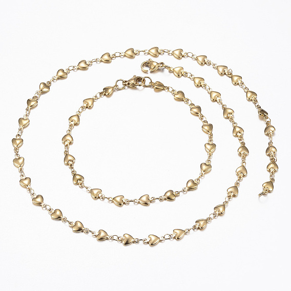 304 из нержавеющей стали комплекты ювелирных изделий звено цепи стали сердца, ожерелья и браслеты, с карабин-лобстерами 