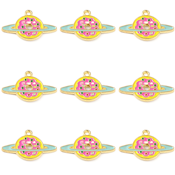 Подвески из эмали и сплава, золотые, пончик с планетарным шармом