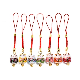 Porcelain Fortune Cat Pendant Decoration, Nylon Cord for Car Backpack Home Hanging Ornaments