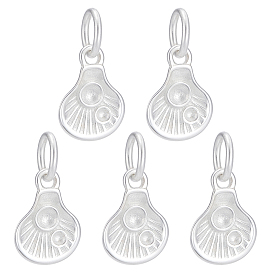 5Pcs Sterling Silver Rhinestone Settings, Shell Shape Charms, with Jump Ring